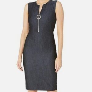Calvin Klein Blue Sheath Dress with Ring Zip Detail